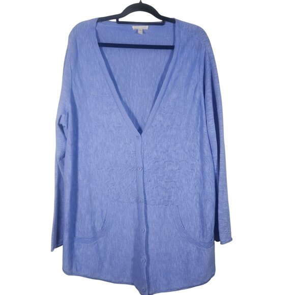 VTG Eileen Fisher Organic Linen Cotton Blue Cardigan 1X Coastal Chic Layering Es - Picture 2 of 11